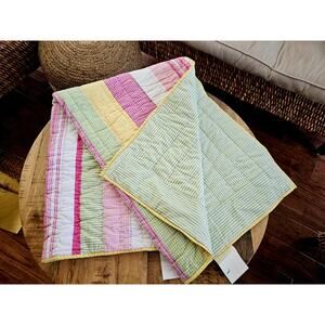 Pottery Barn Kids Stiped & Gingham Reversible Crib/Toddler Quilt NWT Retired